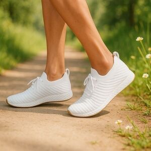 J/ SLIDES Women's urban Sport Lt.gray/white two tone stripe knit OPY shoes 9M